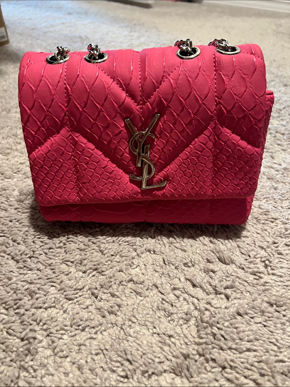 Saint Laurent Pink Quilted Logo Shoulder Bag